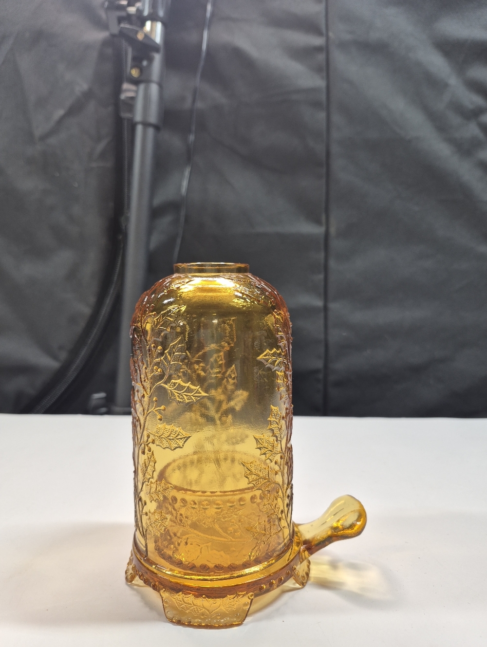 HTF Fairly Lamp Vtg MCM Mosser Amber 2 Pcs Holly Leaves and Berries Fairy Lamp